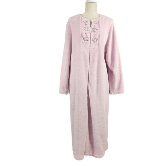 Oscar de la Renta  Quilted Fleece Zip Up Robe Women's L/XL Pink Pockets - Picture 1 of 10